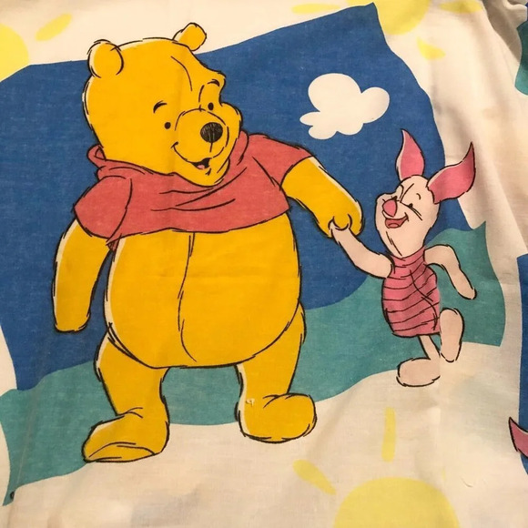 Vtg 90s Disney Winnie the Pooh Double Size Flat  Sheet 95x75 Piglet - Picture 6 of 16